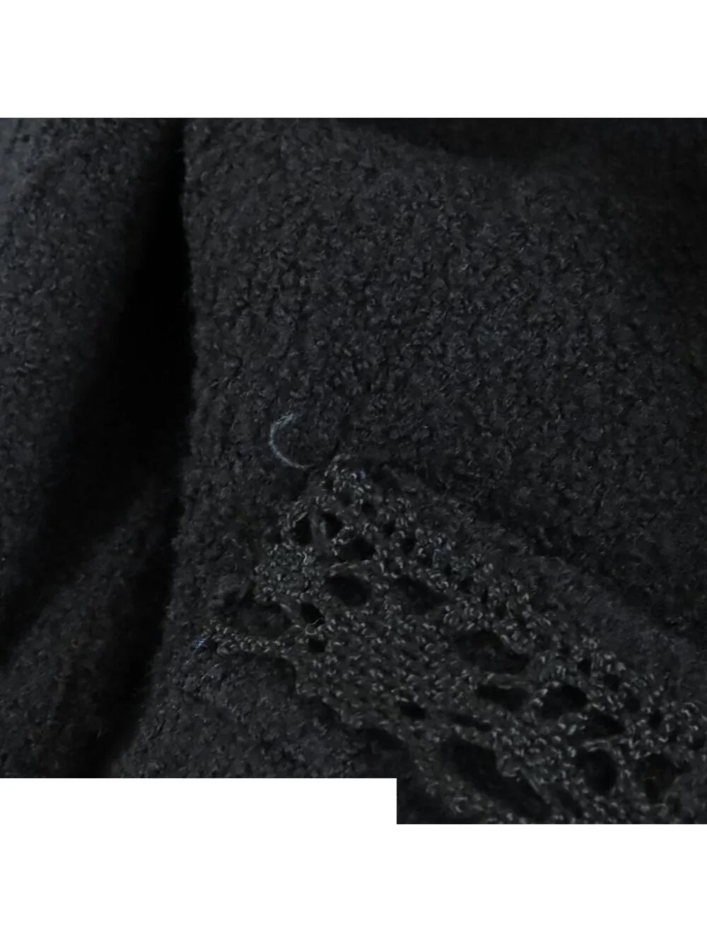 Chanel Tweed Jacket Skirt 20924/20923 Black Wool Collarless A-Line Set 42